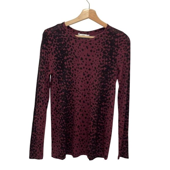 Vince Red Wysteria Leopard Print Long Sleeve Crew Neck Knit Top Women's Size XS - Picture 1 of 8
